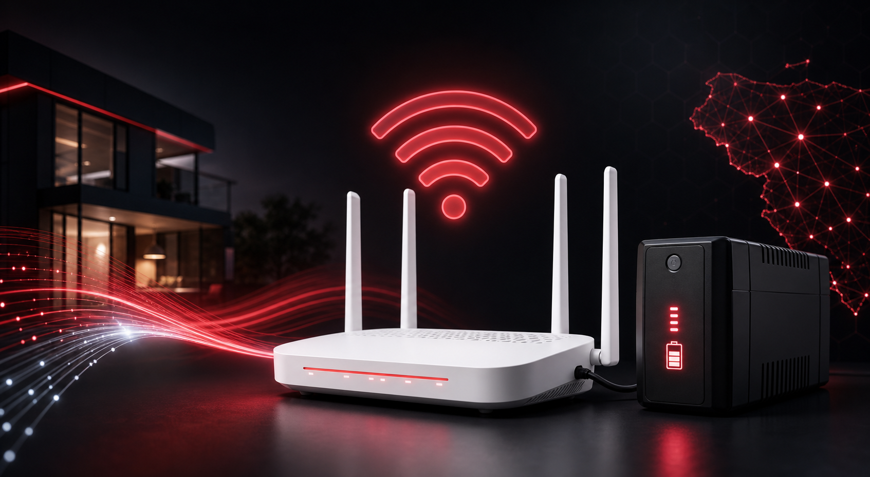 Router WiFi 6 con respaldo UPS para mantener internet durante cortes de energia